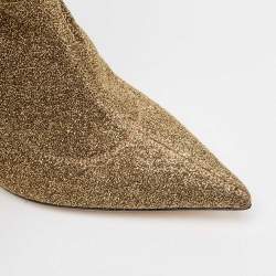 Pre Owned Sergio Rossi Gold Lurex Fabric Ankle Length Boots Size 39