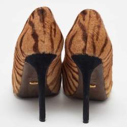 Sergio Rossi Brown Tiger Stripes Print Calf Hair Platform Pumps Size 36.5