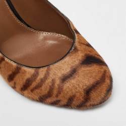 Sergio Rossi Brown Tiger Stripes Print Calf Hair Platform Pumps Size 36.5