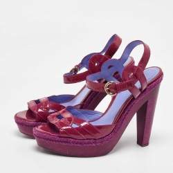 Sergio Rossi Pink Patent Leather Wooden Platform Ankle Strap Sandals Size 39