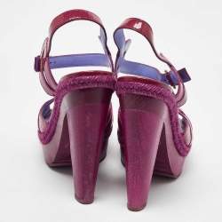Sergio Rossi Pink Patent Leather Wooden Platform Ankle Strap Sandals Size 39
