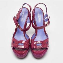 Sergio Rossi Pink Patent Leather Wooden Platform Ankle Strap Sandals Size 39