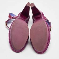 Sergio Rossi Pink Patent Leather Wooden Platform Ankle Strap Sandals Size 39