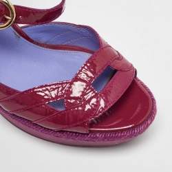 Sergio Rossi Pink Patent Leather Wooden Platform Ankle Strap Sandals Size 39