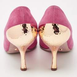 Pre Owned Sergio Rossi Pink Suede Peep Toe Pumps Size 37.5