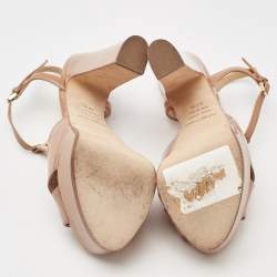 Pre Owned Sergio Rossi Beige Patent Leather Platform Ankle Strap Sandals Size 37.5