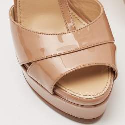 Pre Owned Sergio Rossi Beige Patent Leather Platform Ankle Strap Sandals Size 37.5