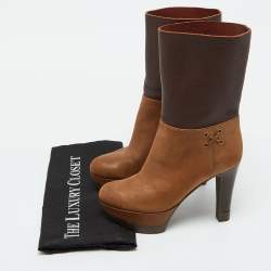 Pre Owned Sergio Rossi Brown Leather Platform Mid Calf Boots Size 35