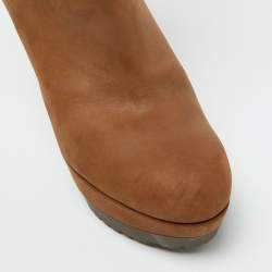 Pre Owned Sergio Rossi Brown Leather Platform Mid Calf Boots Size 35