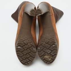 Pre Owned Sergio Rossi Brown Leather Platform Mid Calf Boots Size 35