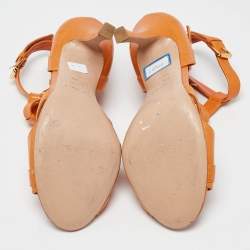 Sergio Rossi Orange Leather Ankle Strap Sandals Size 38