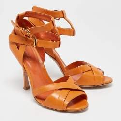 Sergio Rossi Orange Leather Ankle Strap Sandals Size 38