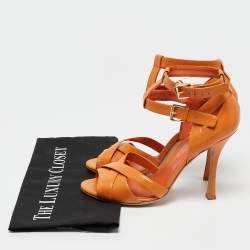 Sergio Rossi Orange Leather Ankle Strap Sandals Size 38