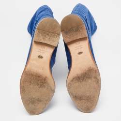 Pre Owned Sergio Rossi Blue Suede Knee Length Boots Size 37.5