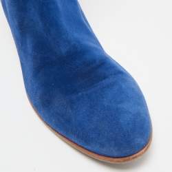 Pre Owned Sergio Rossi Blue Suede Knee Length Boots Size 37.5