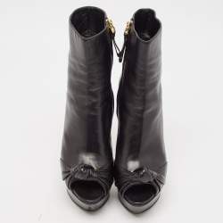 مملوكة مسبقًا Sergio Rossi Black Leather Knot Open Toe Platform Ankle Boots Size 36.5