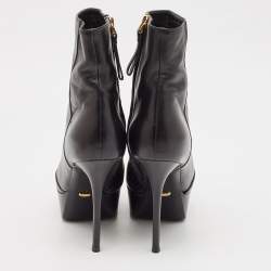 مملوكة مسبقًا Sergio Rossi Black Leather Knot Open Toe Platform Ankle Boots Size 36.5