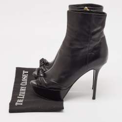 مملوكة مسبقًا Sergio Rossi Black Leather Knot Open Toe Platform Ankle Boots Size 36.5