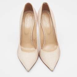 Pre Owned Sergio Rossi Beige Lizard Embossed Leather Pointed Toe  Pumps Size 39.5