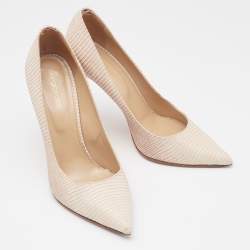 Pre Owned Sergio Rossi Beige Lizard Embossed Leather Pointed Toe  Pumps Size 39.5