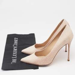 Pre Owned Sergio Rossi Beige Lizard Embossed Leather Pointed Toe  Pumps Size 39.5