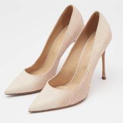 Pre Owned Sergio Rossi Beige Lizard Embossed Leather Pointed Toe  Pumps Size 39.5