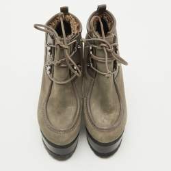 Sergio Rossi Grey Nubuck Leather Woolen Wedge Ankle Boots Size 38