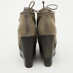 Sergio Rossi Grey Nubuck Leather Woolen Wedge Ankle Boots Size 38