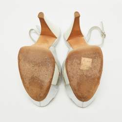 Pre Owned Sergio Rossi Silver Leather Slingback Platform Sandals Size 37