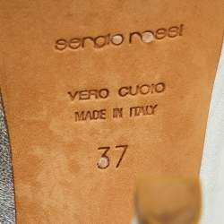 Pre Owned Sergio Rossi Silver Leather Slingback Platform Sandals Size 37