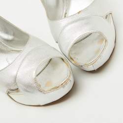 Pre Owned Sergio Rossi Silver Leather Slingback Platform Sandals Size 37