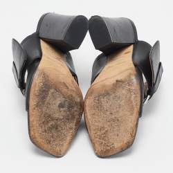 Sergio Rossi Black Leather Buckle Slide Sandals Size 37