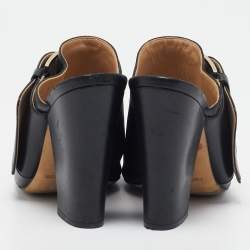 Sergio Rossi Black Leather Buckle Slide Sandals Size 37