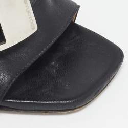 Sergio Rossi Black Leather Buckle Slide Sandals Size 37