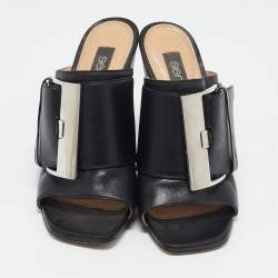 Sergio Rossi Black Leather Buckle Slide Sandals Size 37