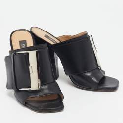 Sergio Rossi Black Leather Buckle Slide Sandals Size 37