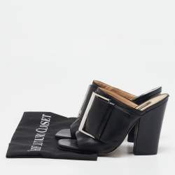 Sergio Rossi Black Leather Buckle Slide Sandals Size 37
