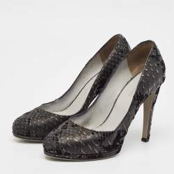 Sergio Rossi Black Python Embossed Leather Platform Pumps Size 36.5