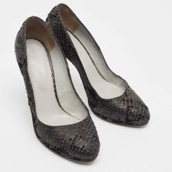 Sergio Rossi Black Python Embossed Leather Platform Pumps Size 36.5