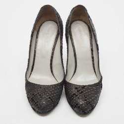 Sergio Rossi Black Python Embossed Leather Platform Pumps Size 36.5