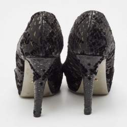 Sergio Rossi Black Python Embossed Leather Platform Pumps Size 36.5