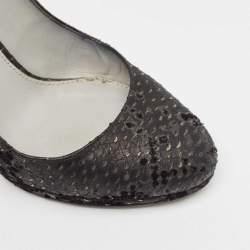 Sergio Rossi Black Python Embossed Leather Platform Pumps Size 36.5
