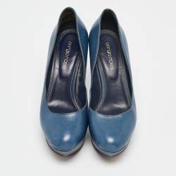 Sergio Rossi Blue Leather Platform Pumps Size 36.5