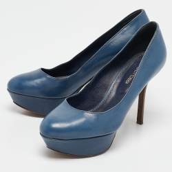 Sergio Rossi Blue Leather Platform Pumps Size 36.5