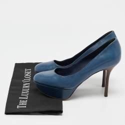 Sergio Rossi Blue Leather Platform Pumps Size 36.5