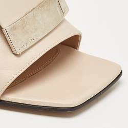 Sergio Rossi Beige Leather Mules Size 38