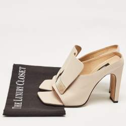 Sergio Rossi Beige Leather Mules Size 38