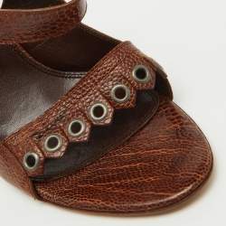 Sergio Rossi Brown Croc Embossed Leather Slide Sandals Size 39