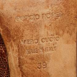 Sergio Rossi Brown Croc Embossed Leather Slide Sandals Size 39