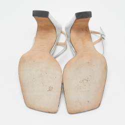 Pre Owned Sergio Rossi Silver Leather Ankle Strap Sandals Size 39